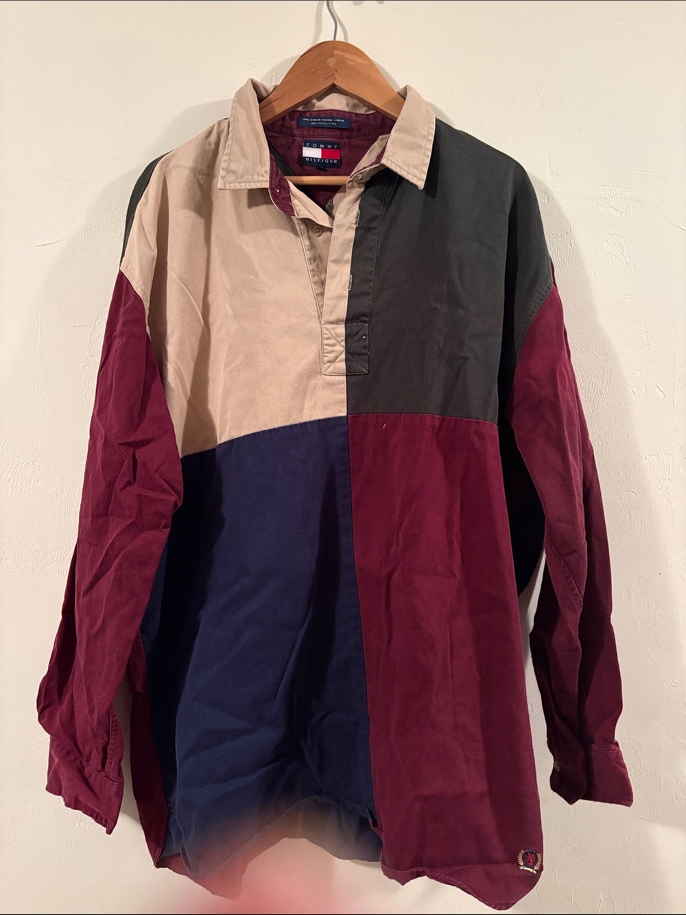 Vintage Tommy Hilfiger Long Sleeve Colorblock Cotton Polo Shirt
